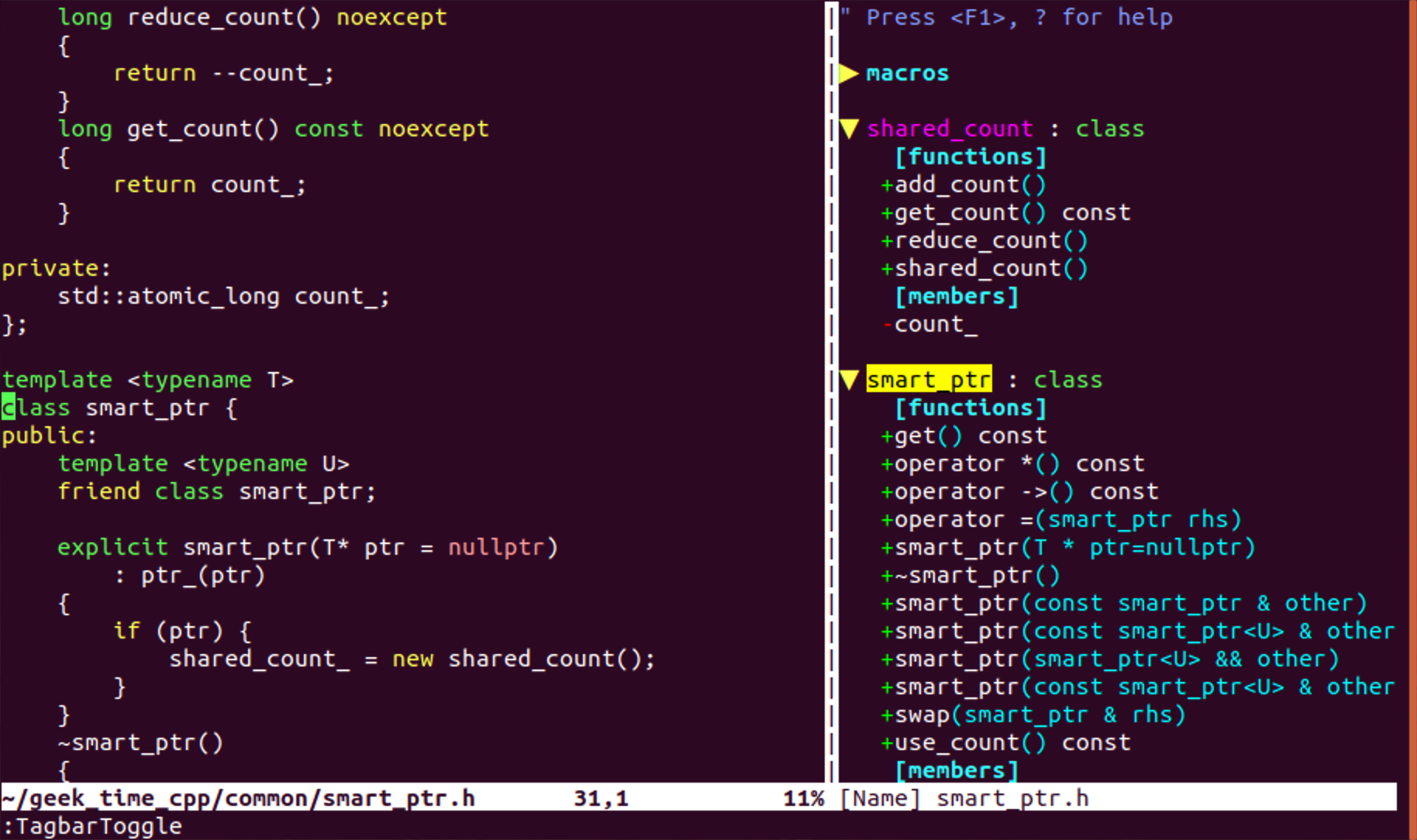 使用 tagbar 查看文件结构 Fig10.2